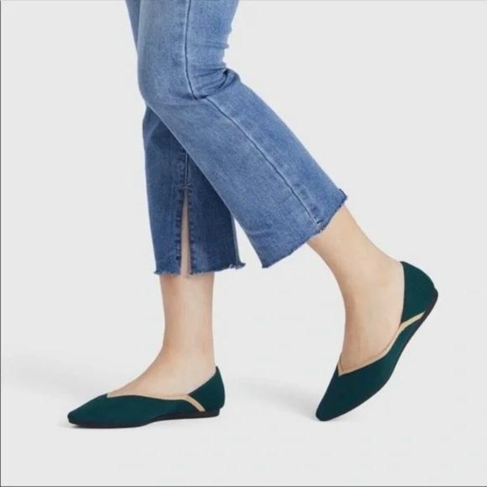 Vivaia Pointed-Toe V-Cut Flats in Deep Peacock - Euro Size 41 / US Size 10